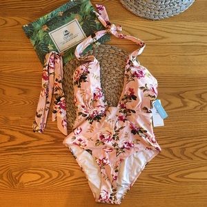 NWT CUPSHE pink floral one piece swimsuit Large
